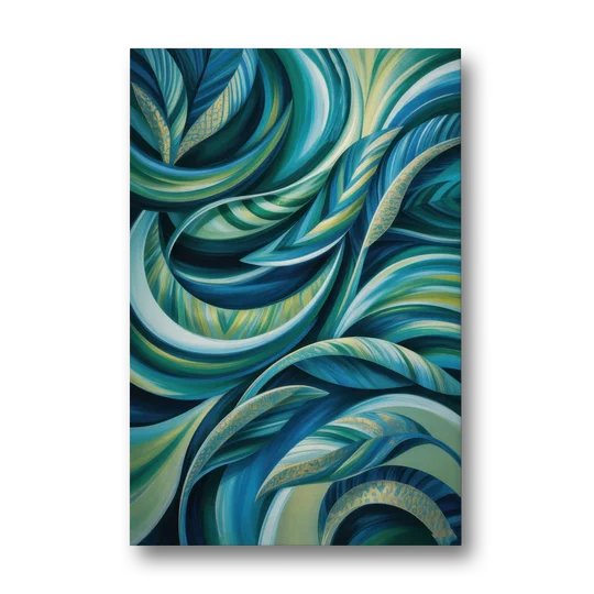 Fluid Elegance Blue and Green Abstract - Canvas Wall Art - Front
