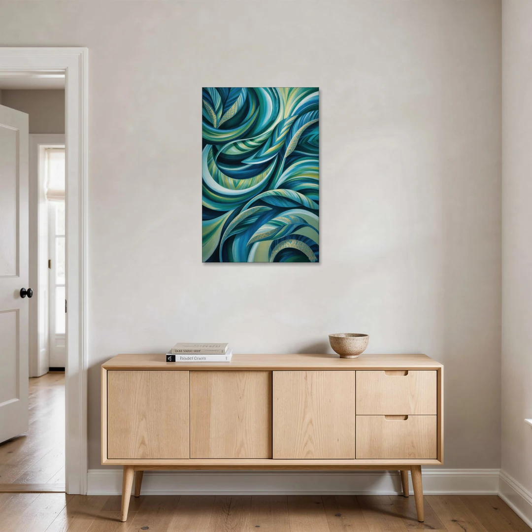 Fluid Elegance Blue and Green Abstract - Canvas Wall Art - Coffee Table - 24x36