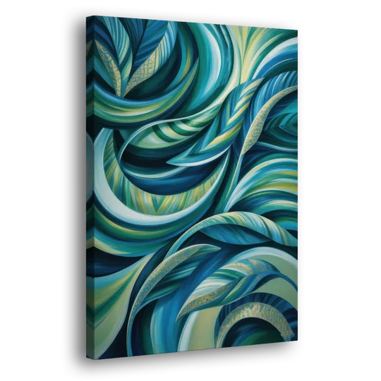 Fluid Elegance Blue and Green Abstract - Canvas Wall Art - Side