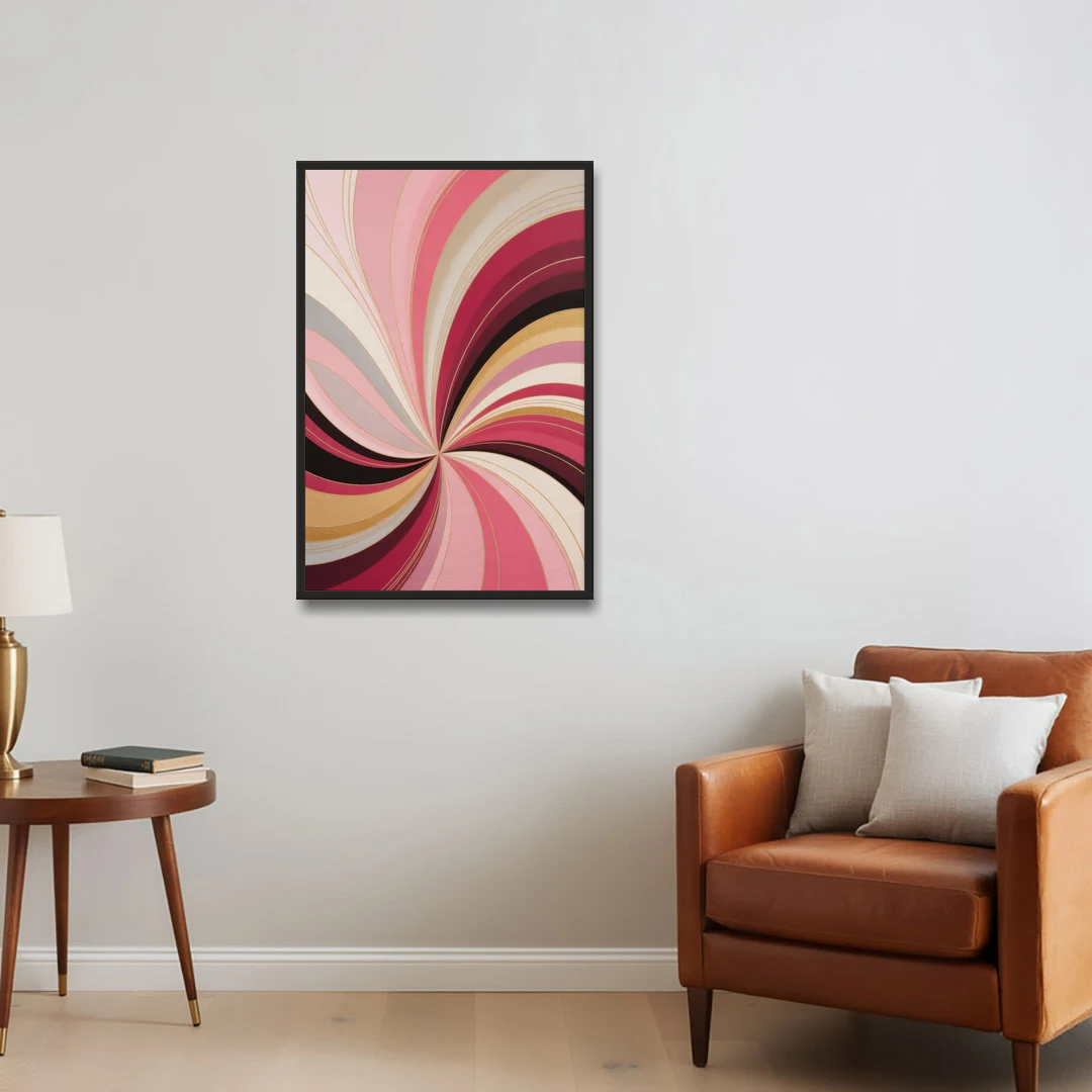 Fluid Elegance Pink Abstract - Black Framed Canvas Wall Art - Sofa - 24x36