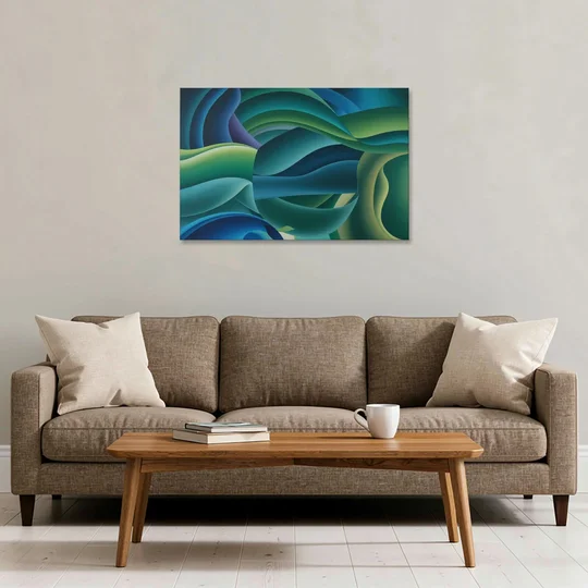 Fluid Harmony Blue and Green Abstract - Canvas Wall Art - Sofa - 36x24