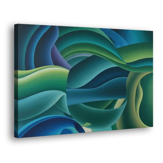 Fluid Harmony Blue and Green Abstract - Canvas Wall Art - Side