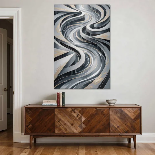 Fluid Harmony Grey Abstract - Canvas Wall Art - Coffee Table - 40x60