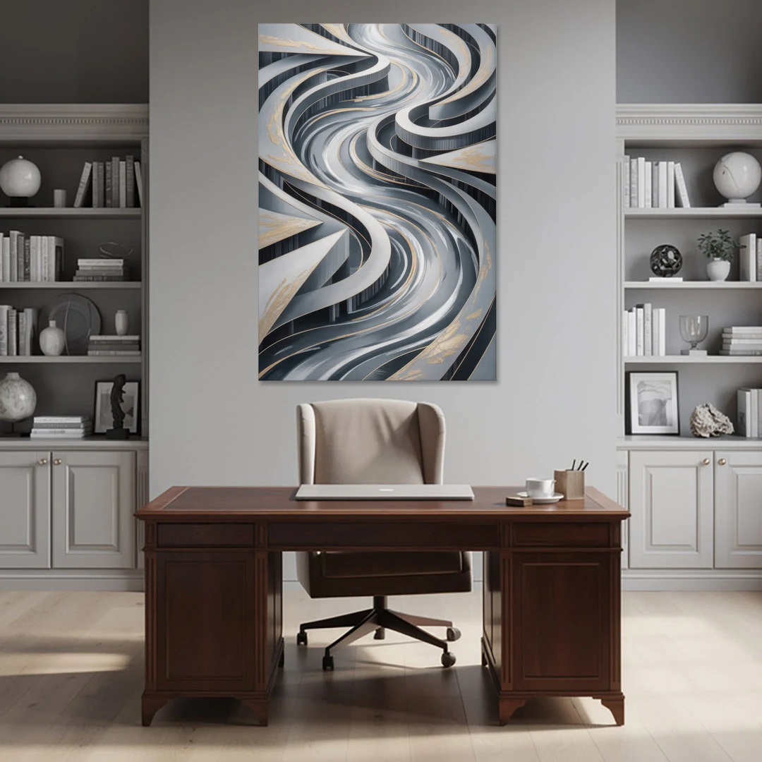 Fluid Harmony Grey Abstract - Canvas Wall Art - Office - 40x60