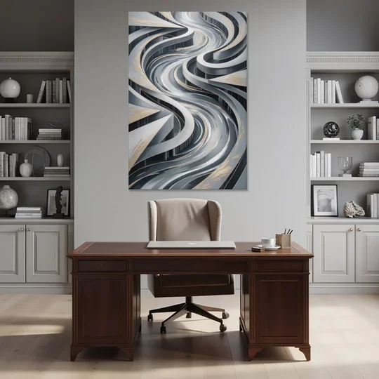 Fluid Harmony Grey Abstract - Canvas Wall Art - Office - 40x60