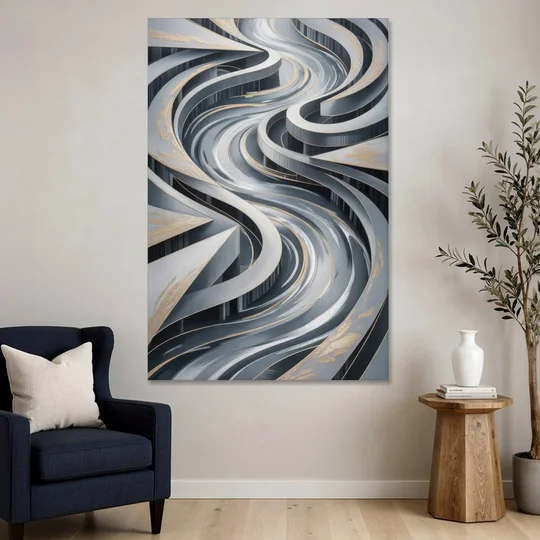 Fluid Harmony Grey Abstract - Canvas Wall Art - Sofa - 40x60