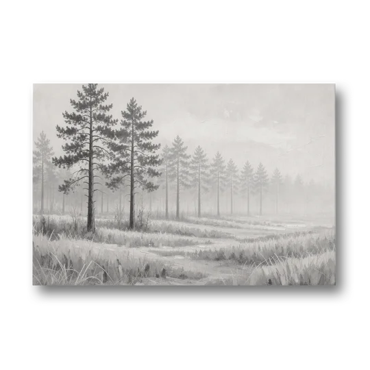 Foggy Forest Pines on Frosted Meadow for the Living Room - Canvas Wall Art - Front