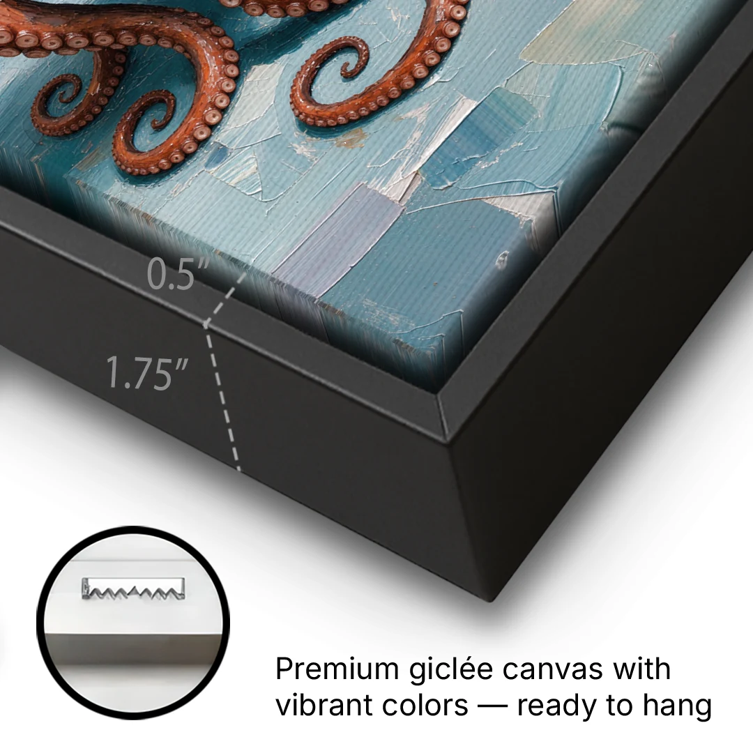 Food Still Life Painting of Octopus in a Bowl - Black Framed Canvas Wall Art - Gallery Wrap Corner