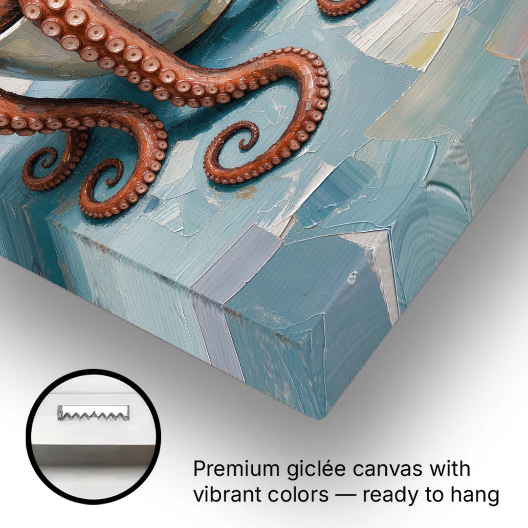 Food Still Life Painting of Octopus in a Bowl - Canvas Wall Art - Gallery Wrap Corner