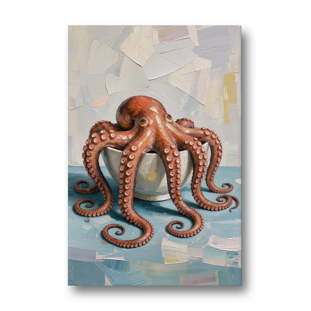 Food Still Life Painting of Octopus in a Bowl - Canvas Wall Art - Front