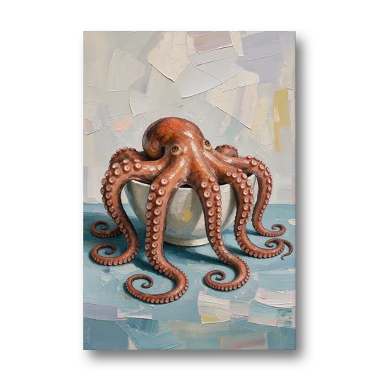 Food Still Life Painting of Octopus in a Bowl - Canvas Wall Art - Front