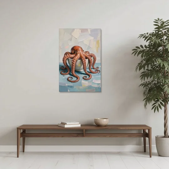 Food Still Life Painting of Octopus in a Bowl - Canvas Wall Art - Coffee Table - 24x36