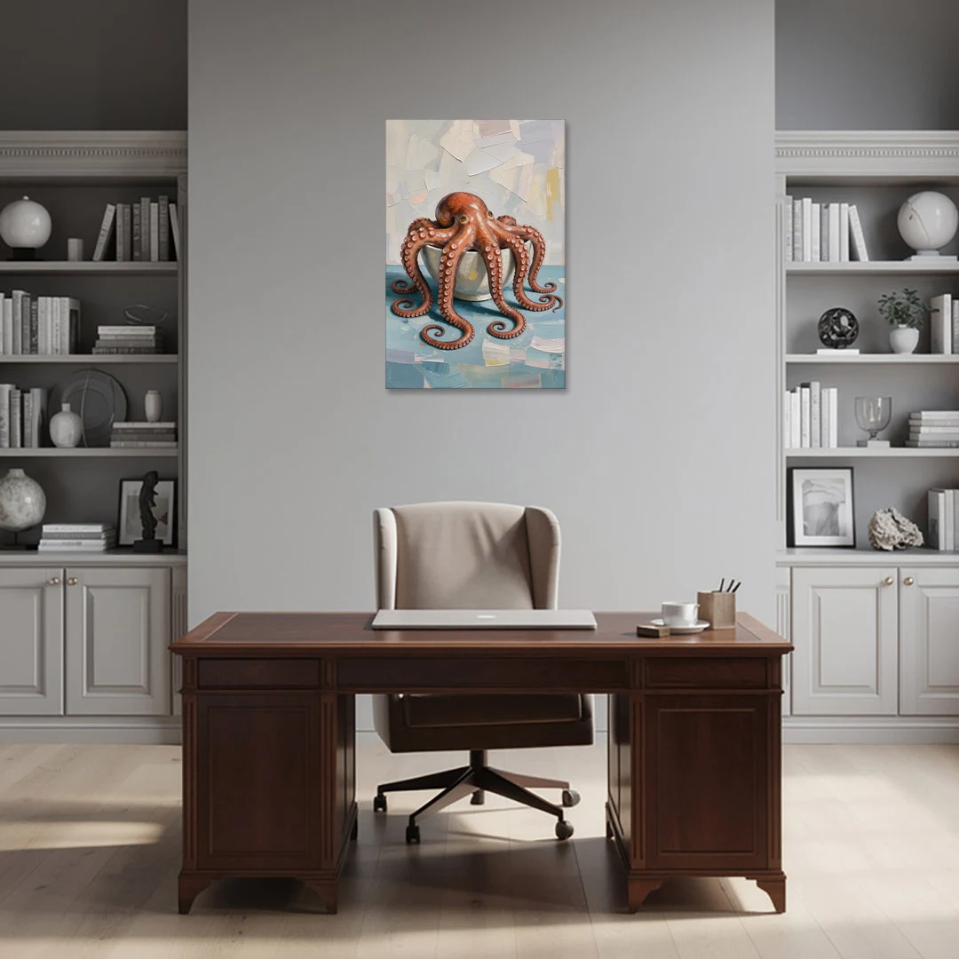 Food Still Life Painting of Octopus in a Bowl - Canvas Wall Art - Office - 24x36