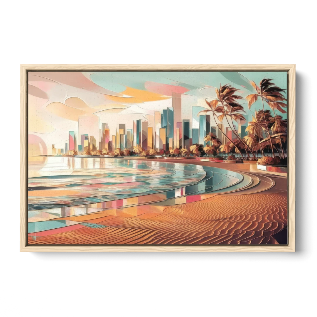 Fort Lauderdale Beach Sunrise - Oak Framed Canvas Wall Art - Front