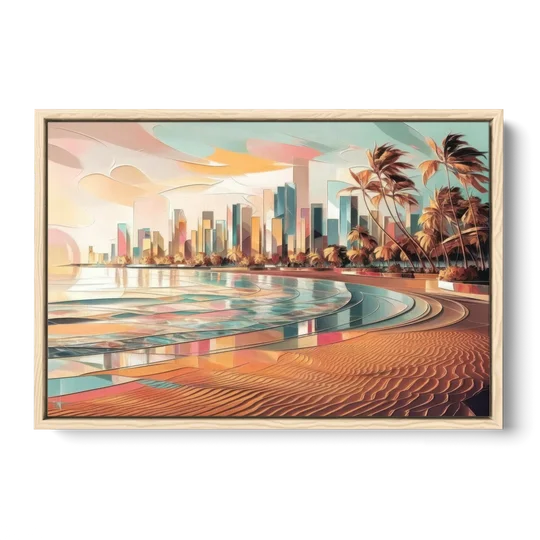 Fort Lauderdale Beach Sunrise - Oak Framed Canvas Wall Art - Front