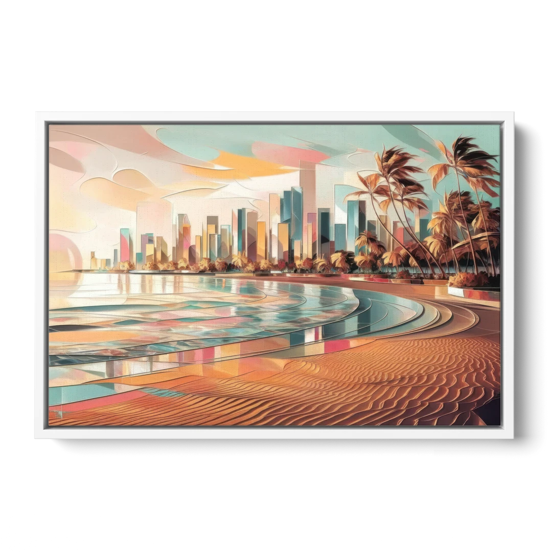 Fort Lauderdale Beach Sunrise - White Framed Canvas Wall Art - Front