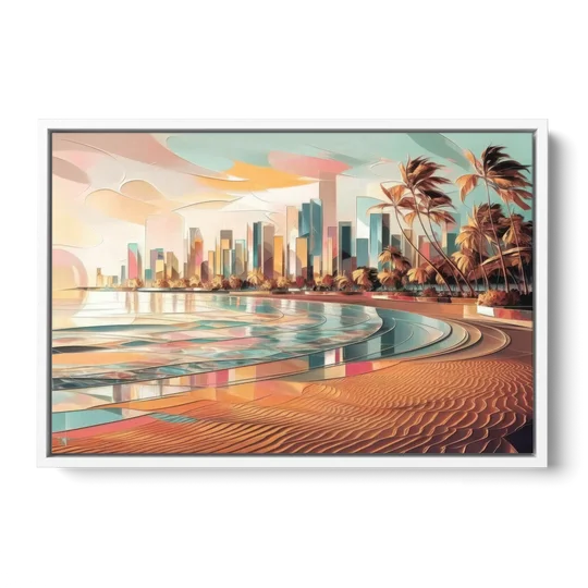 Fort Lauderdale Beach Sunrise - White Framed Canvas Wall Art - Front