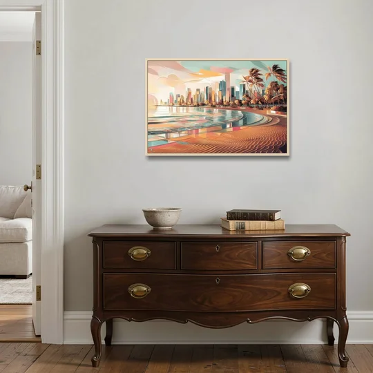 Fort Lauderdale Beach Sunrise - Oak Framed Canvas Wall Art - Coffee Table - 36x24