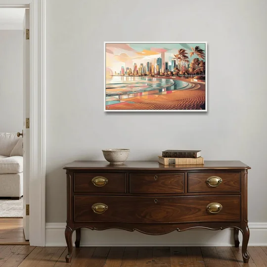 Fort Lauderdale Beach Sunrise - White Framed Canvas Wall Art - Coffee Table - 36x24