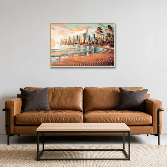Fort Lauderdale Beach Sunrise - Oak Framed Canvas Wall Art - Sofa - 36x24
