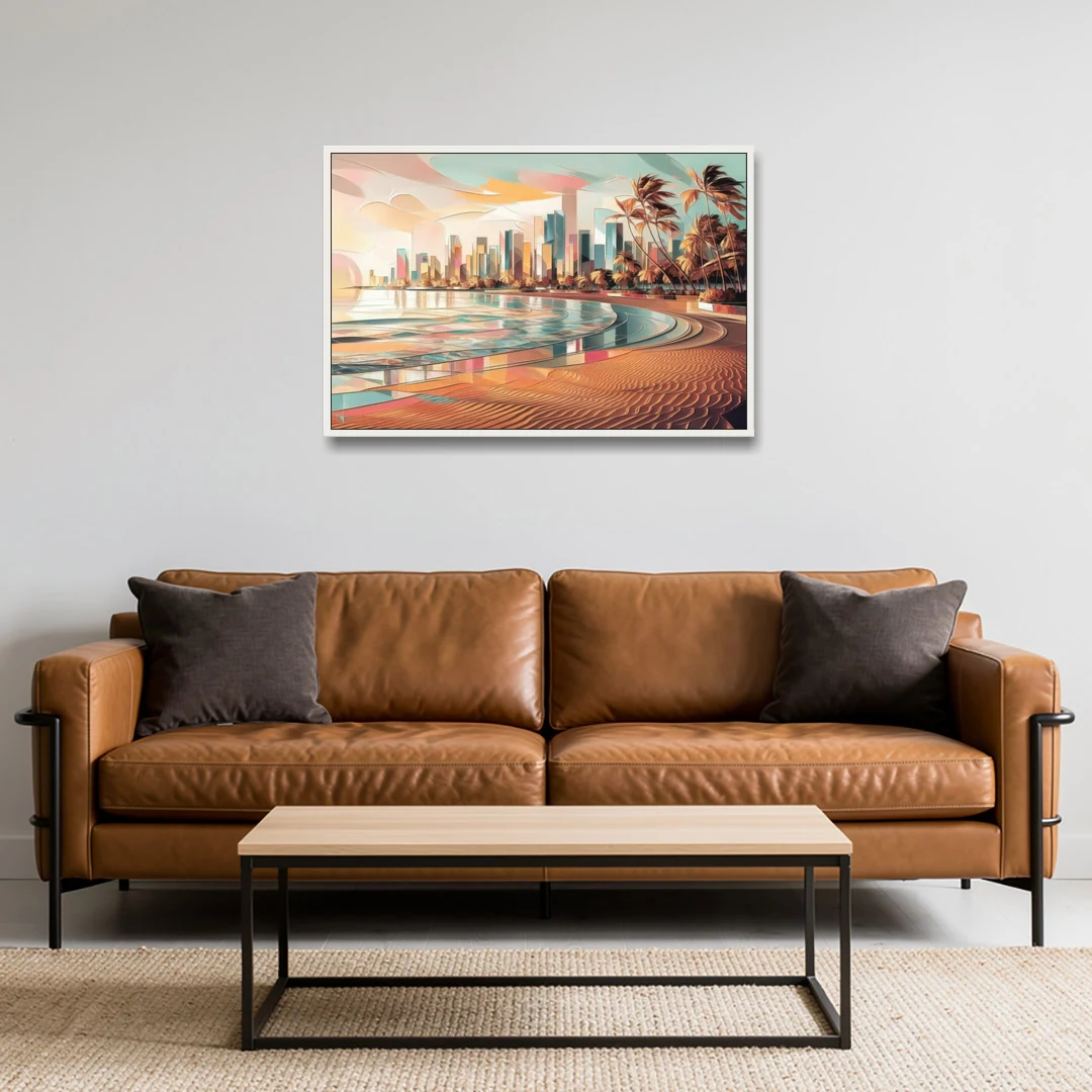 Fort Lauderdale Beach Sunrise - White Framed Canvas Wall Art - Sofa - 36x24
