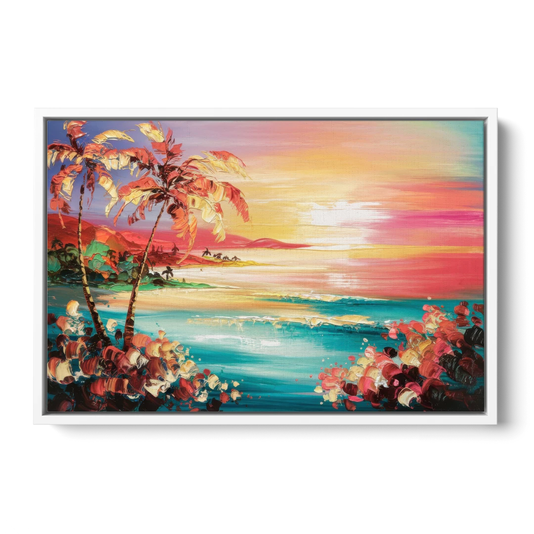 Fort Lauderdale Coastal Sunset - White Framed Canvas Wall Art - Front