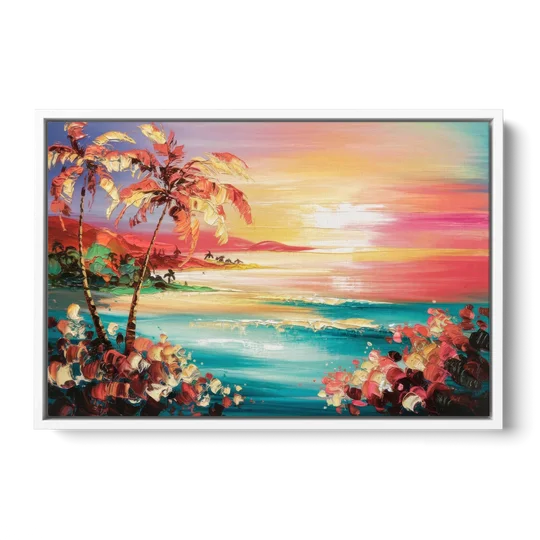 Fort Lauderdale Coastal Sunset - White Framed Canvas Wall Art - Front