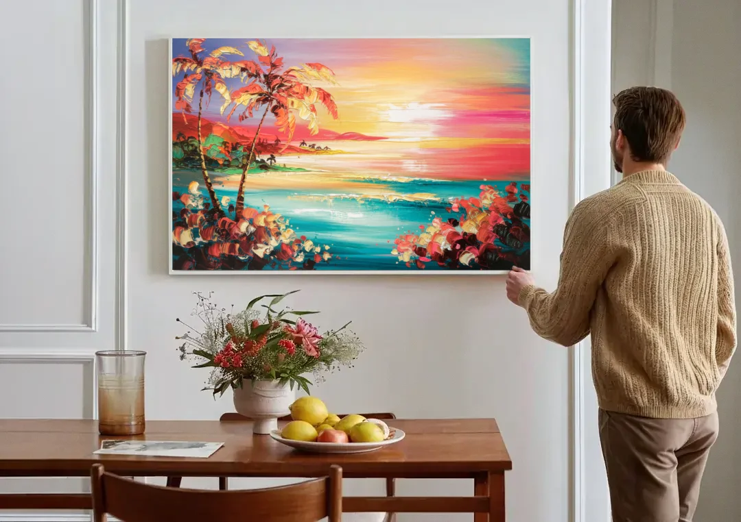 Fort Lauderdale Coastal Sunset canvas wall art above a dining table