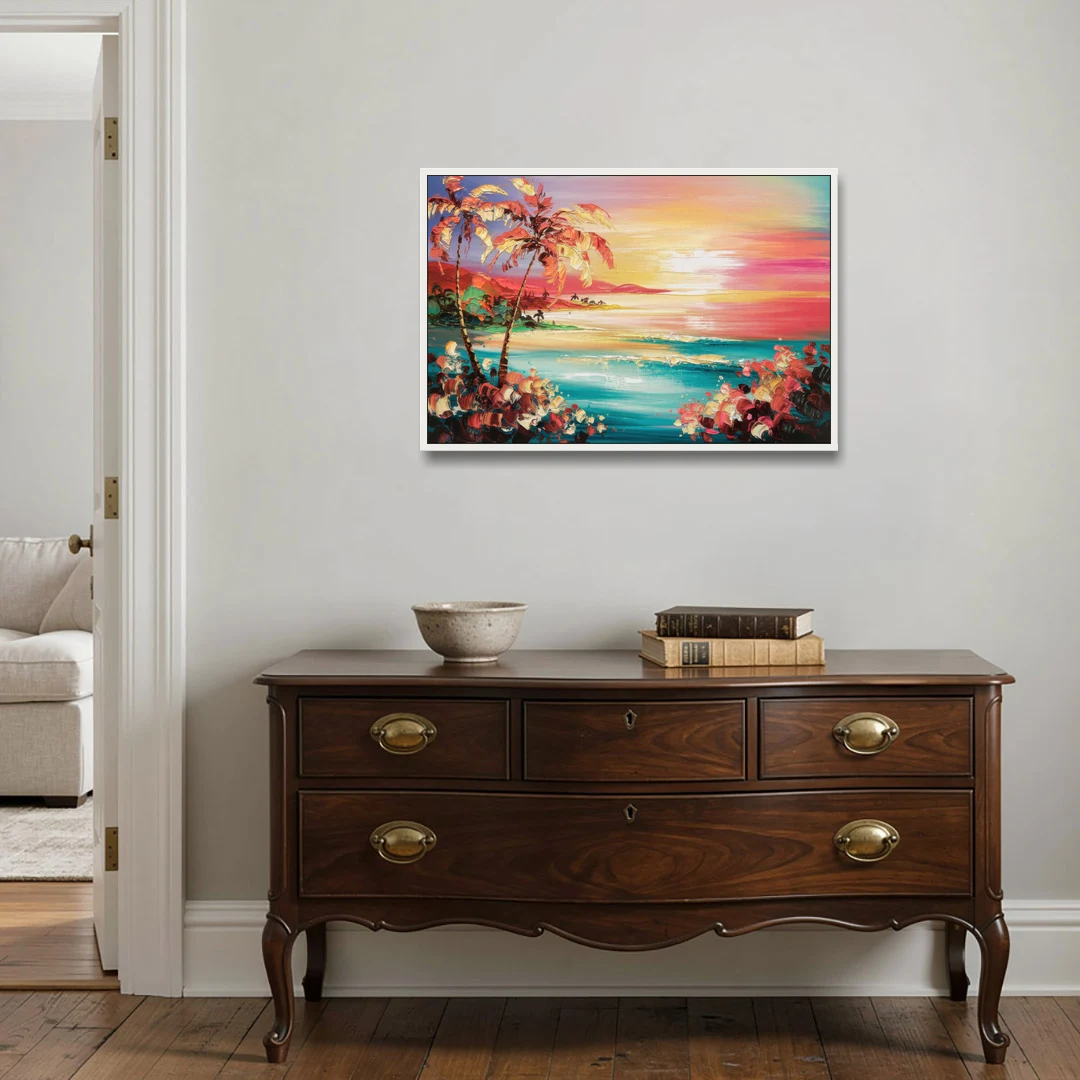 Fort Lauderdale Coastal Sunset - White Framed Canvas Wall Art - Coffee Table - 36x24