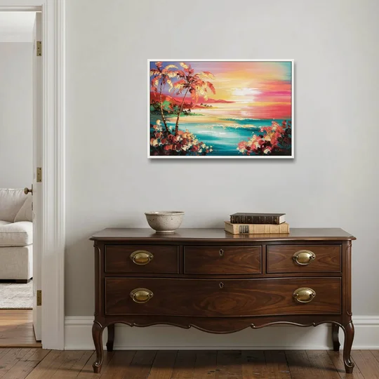 Fort Lauderdale Coastal Sunset - White Framed Canvas Wall Art - Coffee Table - 36x24