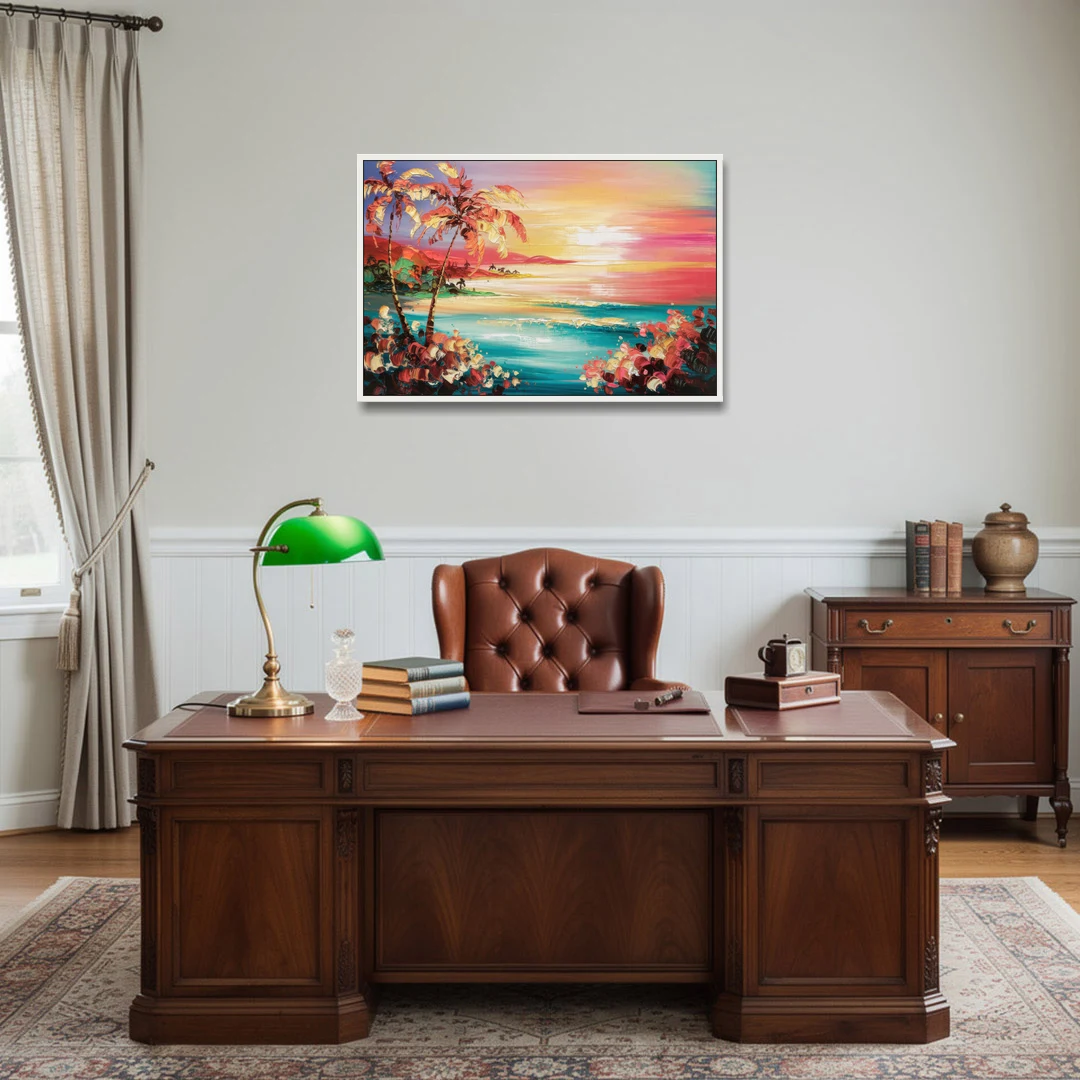 Fort Lauderdale Coastal Sunset - White Framed Canvas Wall Art - Office - 36x24