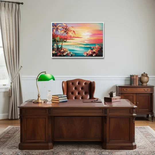 Fort Lauderdale Coastal Sunset - White Framed Canvas Wall Art - Office - 36x24