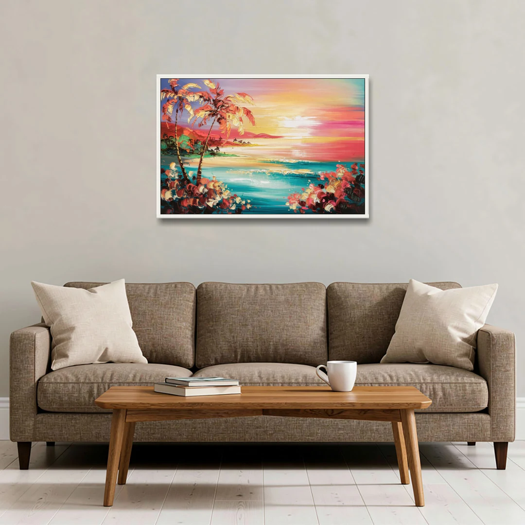 Fort Lauderdale Coastal Sunset - White Framed Canvas Wall Art - Sofa - 36x24