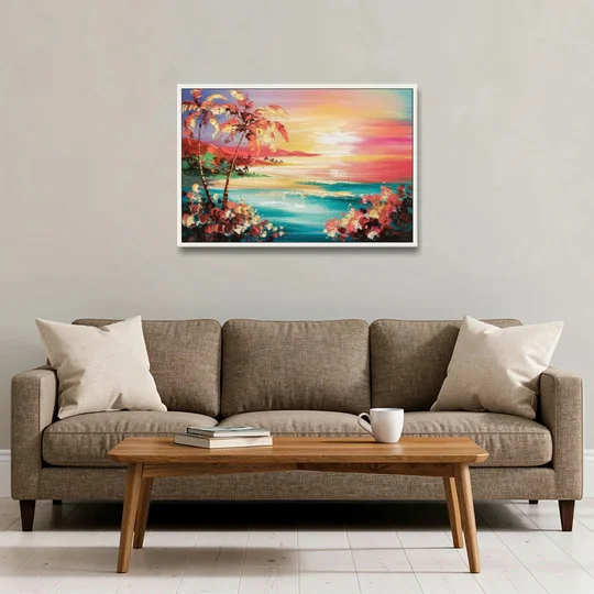 Fort Lauderdale Coastal Sunset - White Framed Canvas Wall Art - Sofa - 36x24