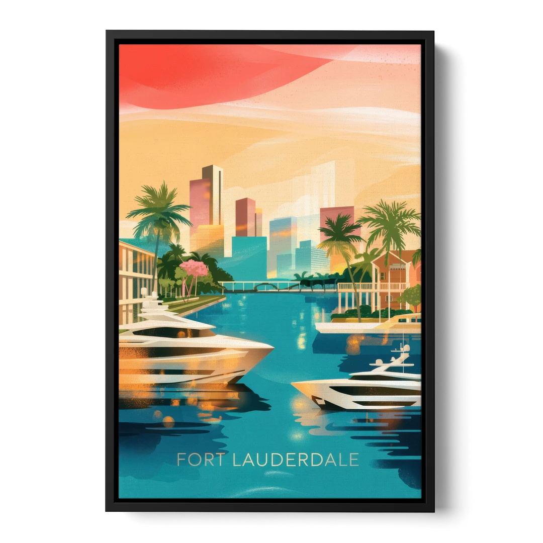 Fort Lauderdale Intracoastal Waterway - Black Framed Canvas Wall Art - Front