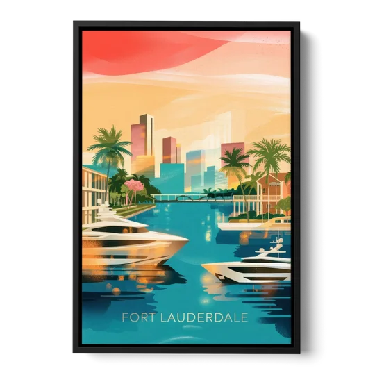 Fort Lauderdale Intracoastal Waterway - Black Framed Canvas Wall Art - Front