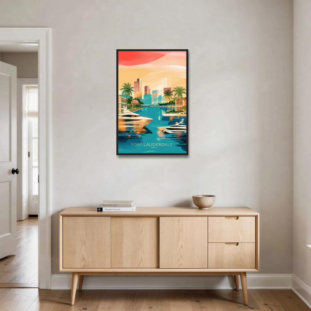 Fort Lauderdale Intracoastal Waterway - Black Framed Canvas Wall Art - Coffee Table - 24x36