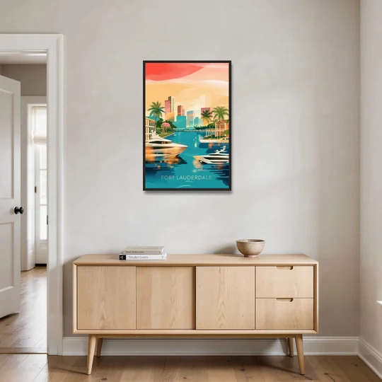 Fort Lauderdale Intracoastal Waterway - Black Framed Canvas Wall Art - Coffee Table - 24x36