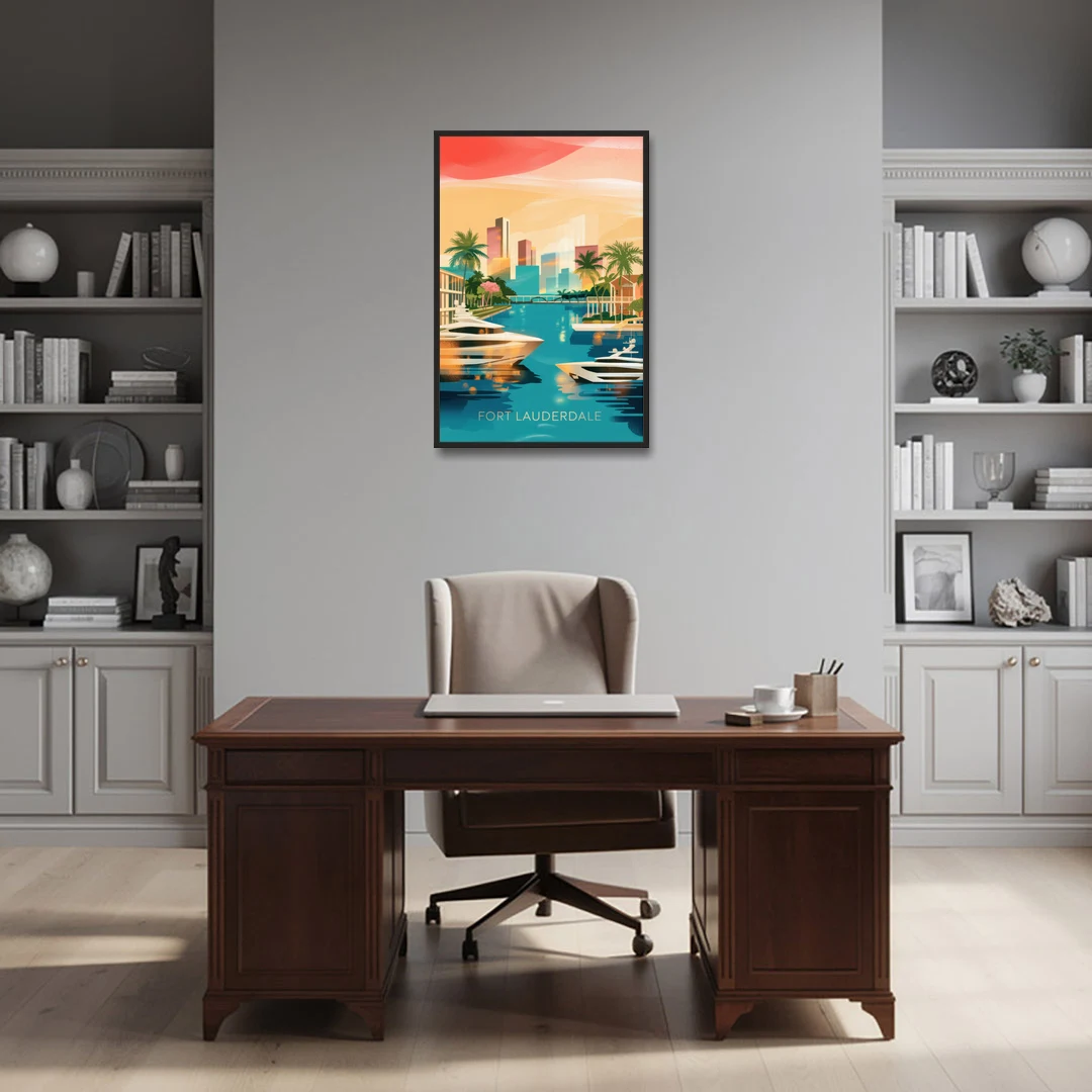 Fort Lauderdale Intracoastal Waterway - Black Framed Canvas Wall Art - Office - 24x36