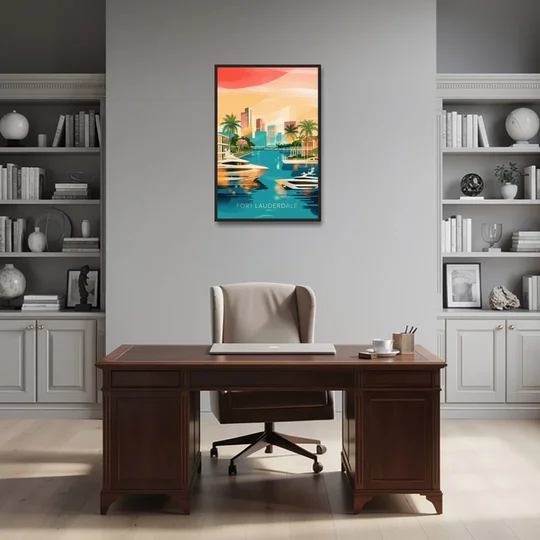 Fort Lauderdale Intracoastal Waterway - Black Framed Canvas Wall Art - Office - 24x36