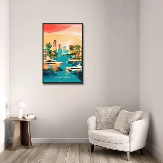 Fort Lauderdale Intracoastal Waterway - Black Framed Canvas Wall Art - Sofa - 24x36