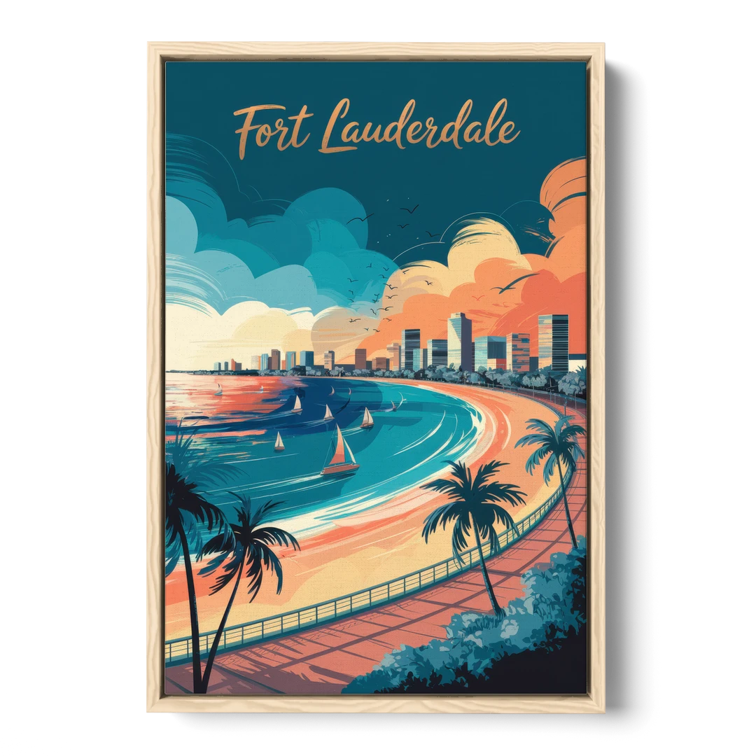 Fort Lauderdale Oceanfront Views - Oak Framed Canvas Wall Art - Front