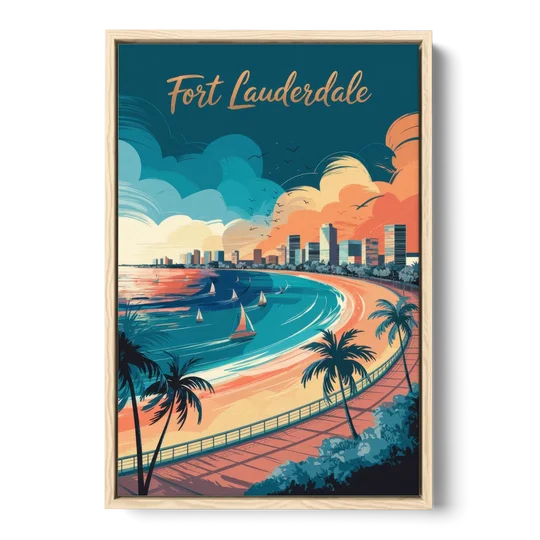 Fort Lauderdale Oceanfront Views - Oak Framed Canvas Wall Art - Front