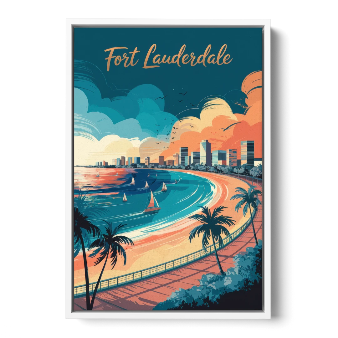 Fort Lauderdale Oceanfront Views - White Framed Canvas Wall Art - Front