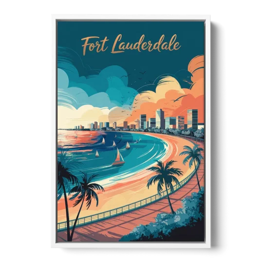 Fort Lauderdale Oceanfront Views - White Framed Canvas Wall Art - Front