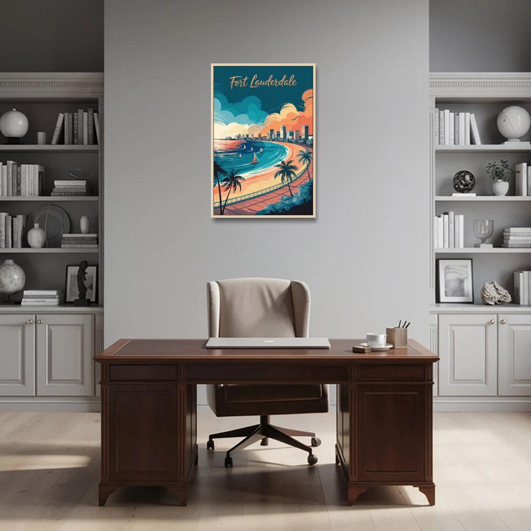 Fort Lauderdale Oceanfront Views - Oak Framed Canvas Wall Art - Office - 24x36