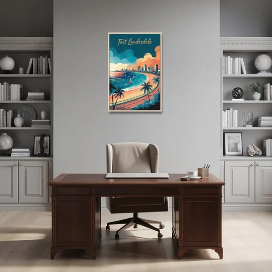 Fort Lauderdale Oceanfront Views - Oak Framed Canvas Wall Art - Office - 24x36