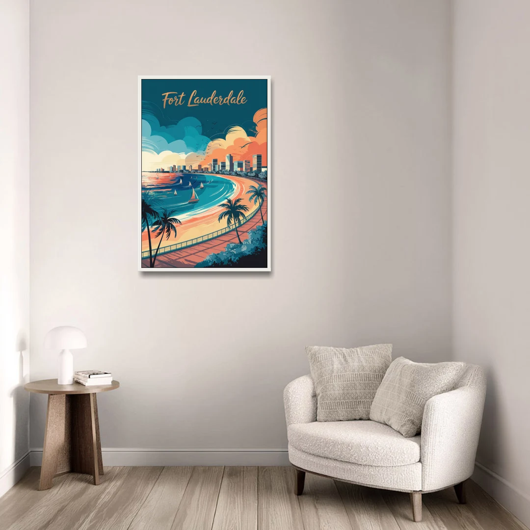 Fort Lauderdale Oceanfront Views - White Framed Canvas Wall Art - Sofa - 24x36