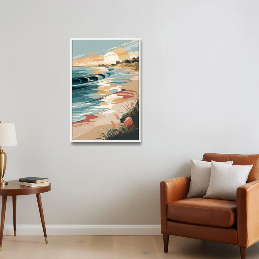 Fort Lauderdale Surf and Sand - White Framed Canvas Wall Art - Sofa - 24x36