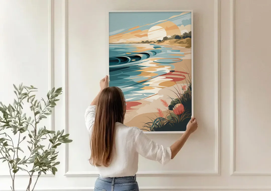 Fort Lauderdale Surf and Sand canvas wall art being hung on a paneled wall